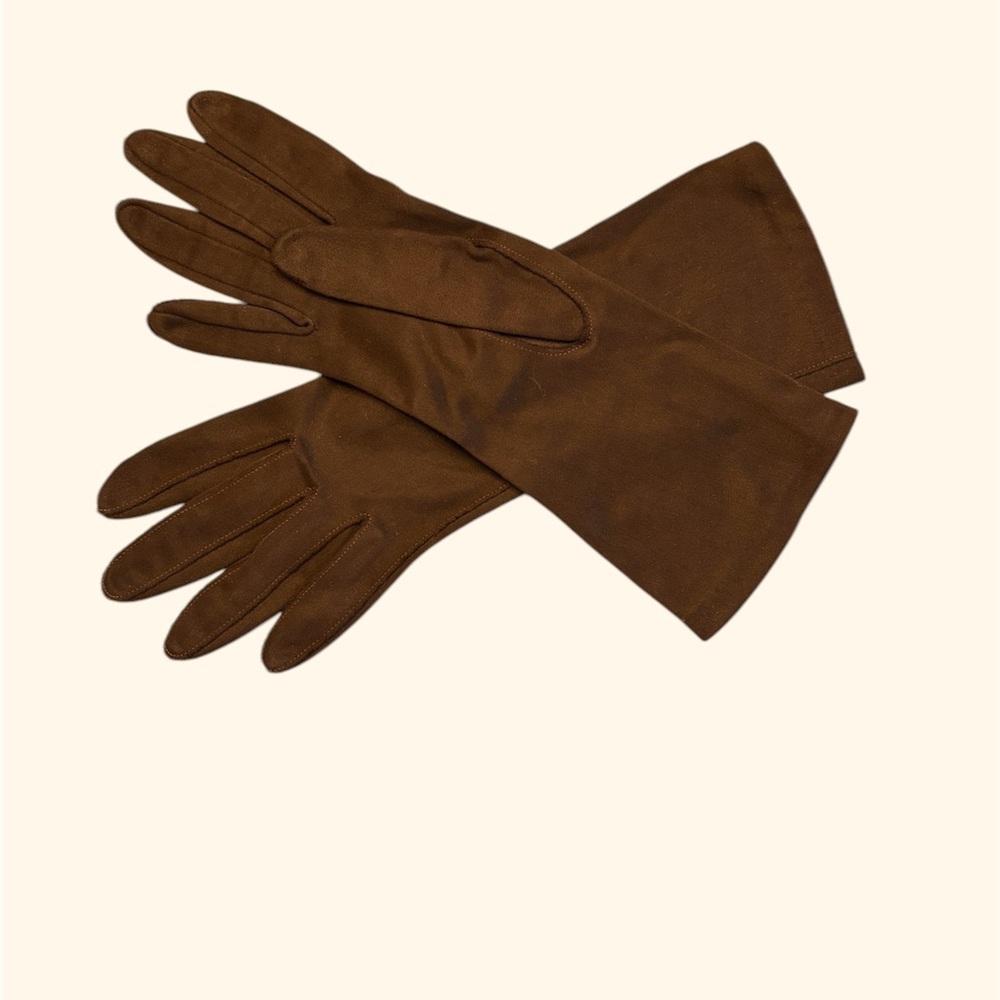 Vintage 1950’s Complexion brown cotton dress gloves by HANSON size 6.5